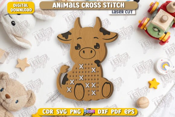 Cross Stitch Cow Laser Cut Montessori