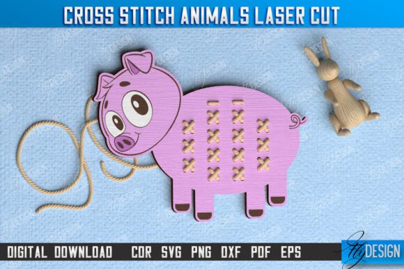 Cross Stitch Pig Montessori Lacing CNC