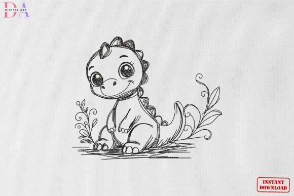 Cute Baby Dino Sketch Animal Art